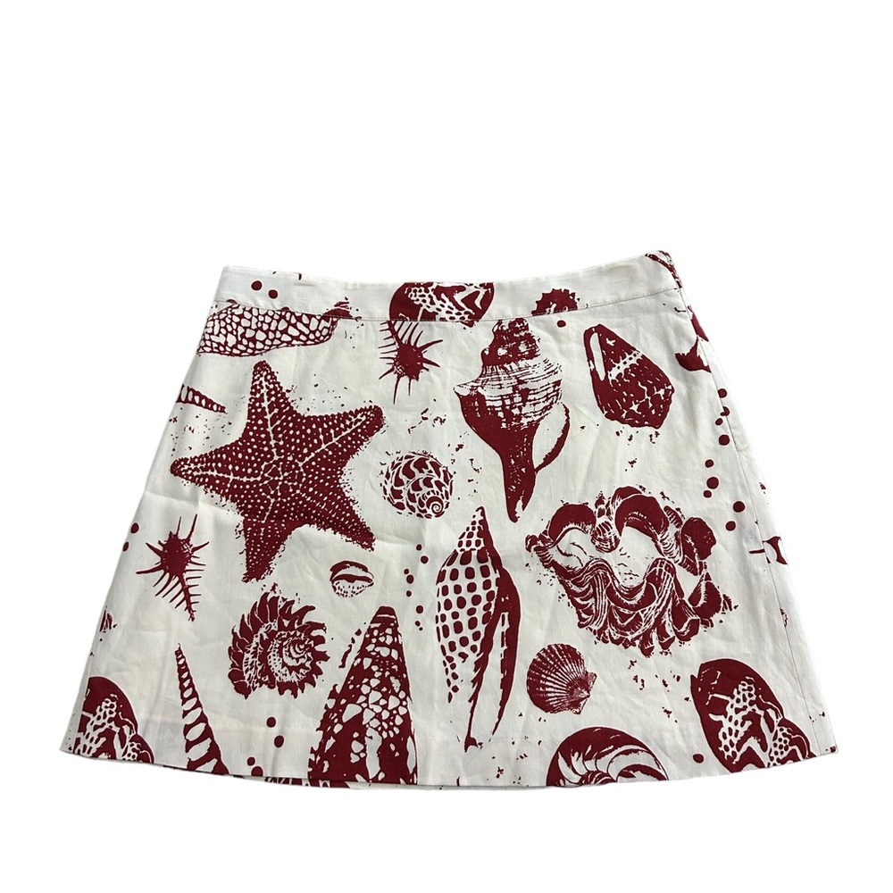 REBECCA TAYLOR Sea Shore Mini Skirt Off White Red Linen Blend Lined NWOT Size 14